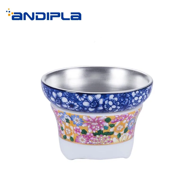 

Jingdezhen Porcelain Silver Tea Strainer Office Kung Fu Tea Set Accessories Hand Painted Enamel Pattern Drinkware Leaves Filter