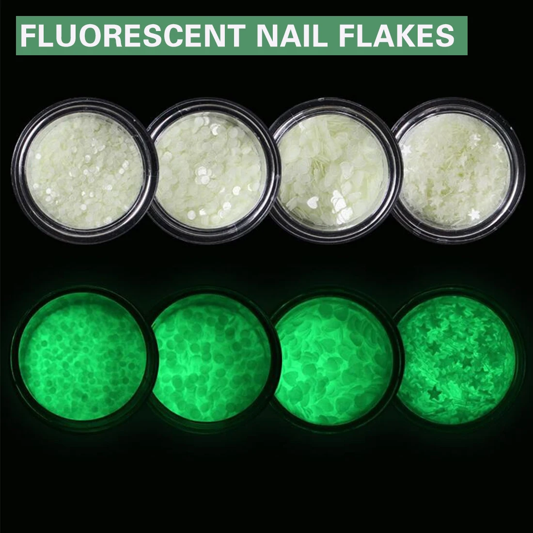 

New 1mm 3mm Ultra-thin Nail Glitter Flakes 1g Fluorescent Luminous Nail Art Sequins Glow in the Dark Heart Star Round Powder