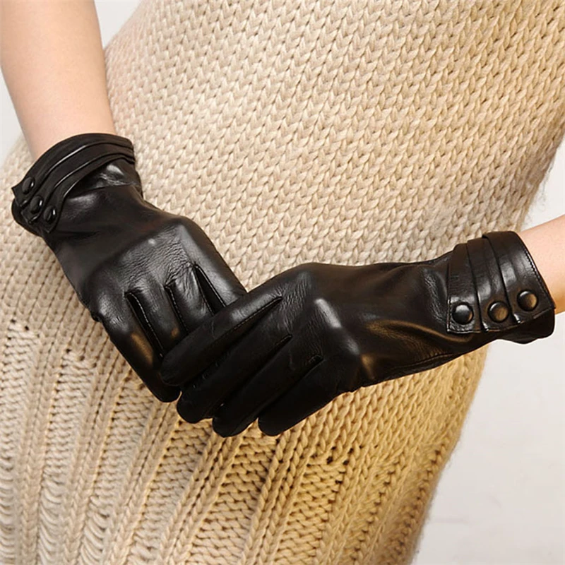 Brand Genuine Leather Gloves High Quality Women  Sheepskin Gloves Touch Screen Winter Plus Velvet Finger Driving Glove L003NC1