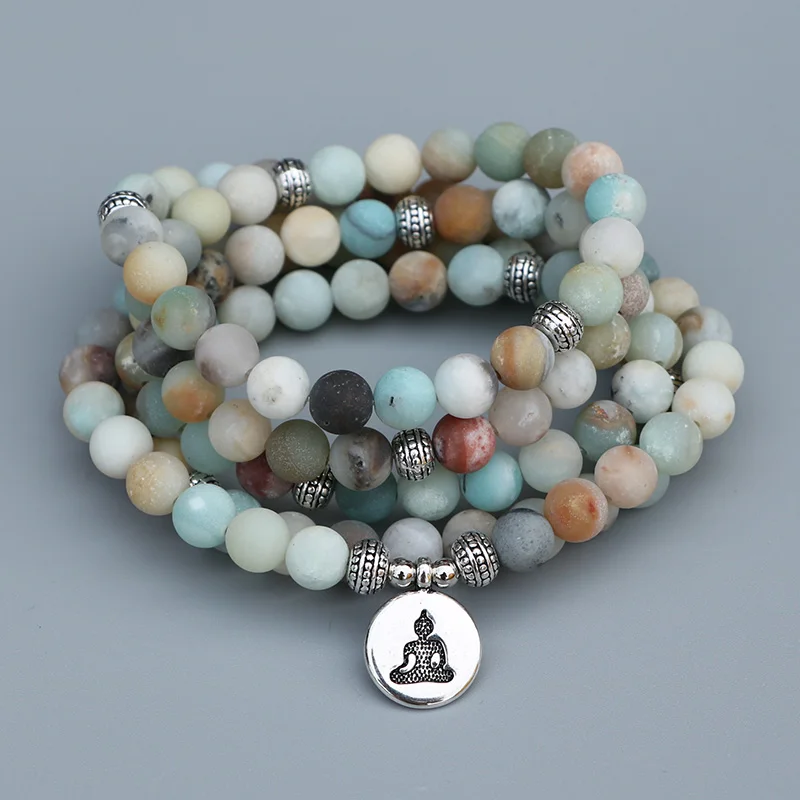 

EDOTHALIA 8MM Matte Frosted Amazonite Beads Mala Bracelet With Lotus, Buddha Charms Women Meditation Yoga Bracelet Dropshipping