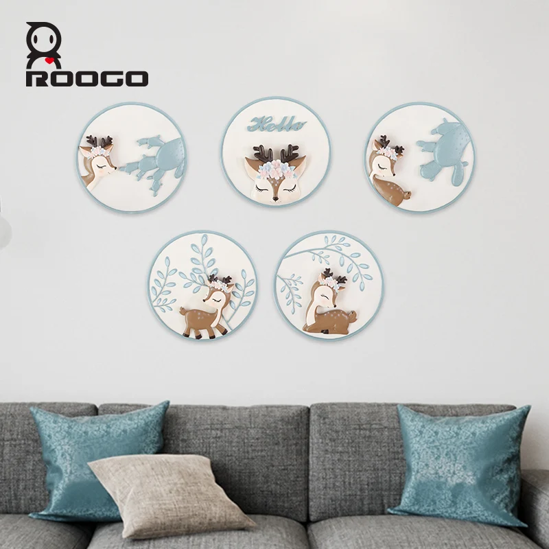 

Roogo Resin Wall Hanging Plates 3D Cute Deer Home Living Room Bar Background Art Nordic Decoration Dishes Ornaments Craft Decor