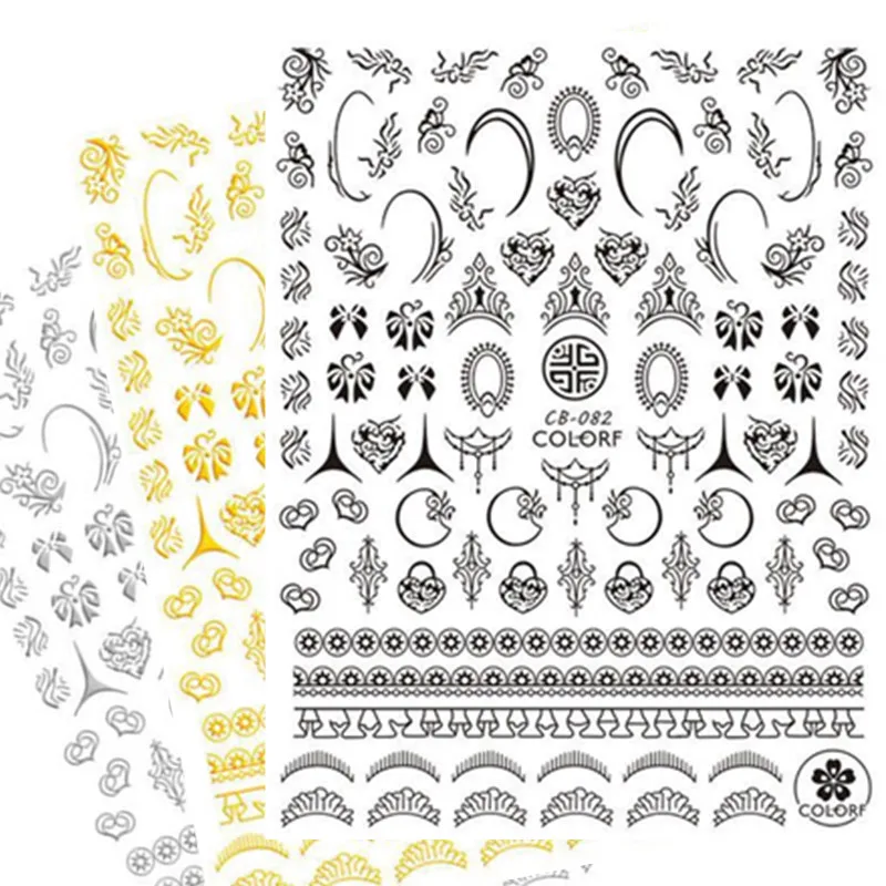 CB series CB-82 BLACK WHITE GOLD SILVER ART FLOWER ROUND 3d nail art stickers decal template diy nail tool decorations CB series CB-82 BLACK WHITE GOLD SILVER ART FLOWER ROUND 3d nail art stickers decal template diy nail tool decorations