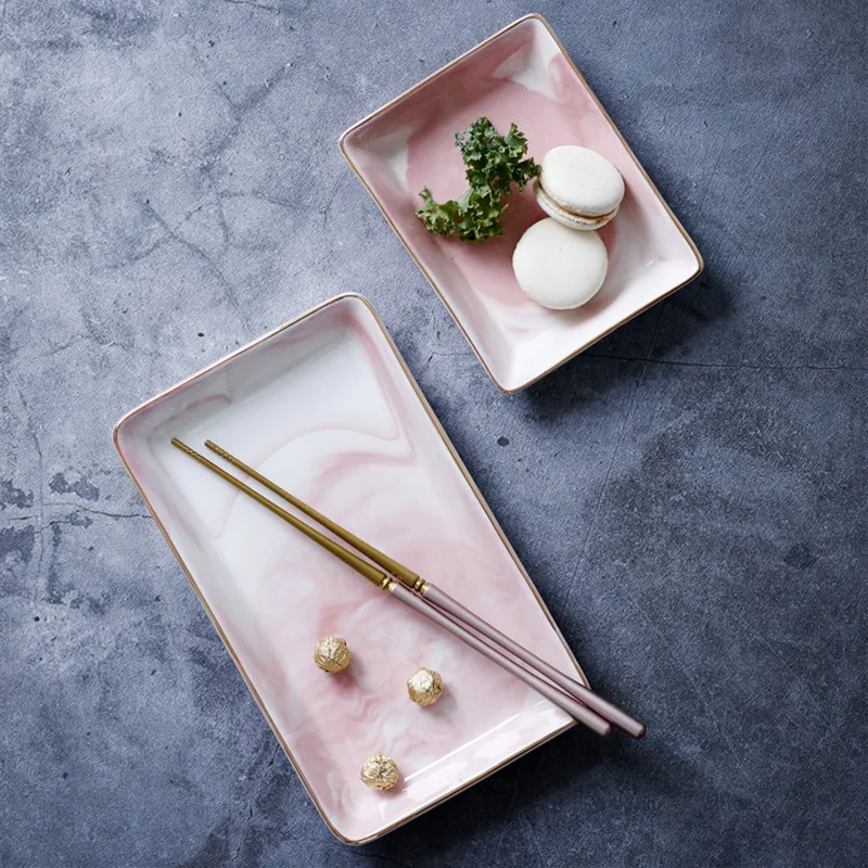 Creative Gold Marble Ceramic Plate Dish Dessert Food Plate Jewelry Ring Necklace Dish Bathroom Vanity Storage Tray Trinket