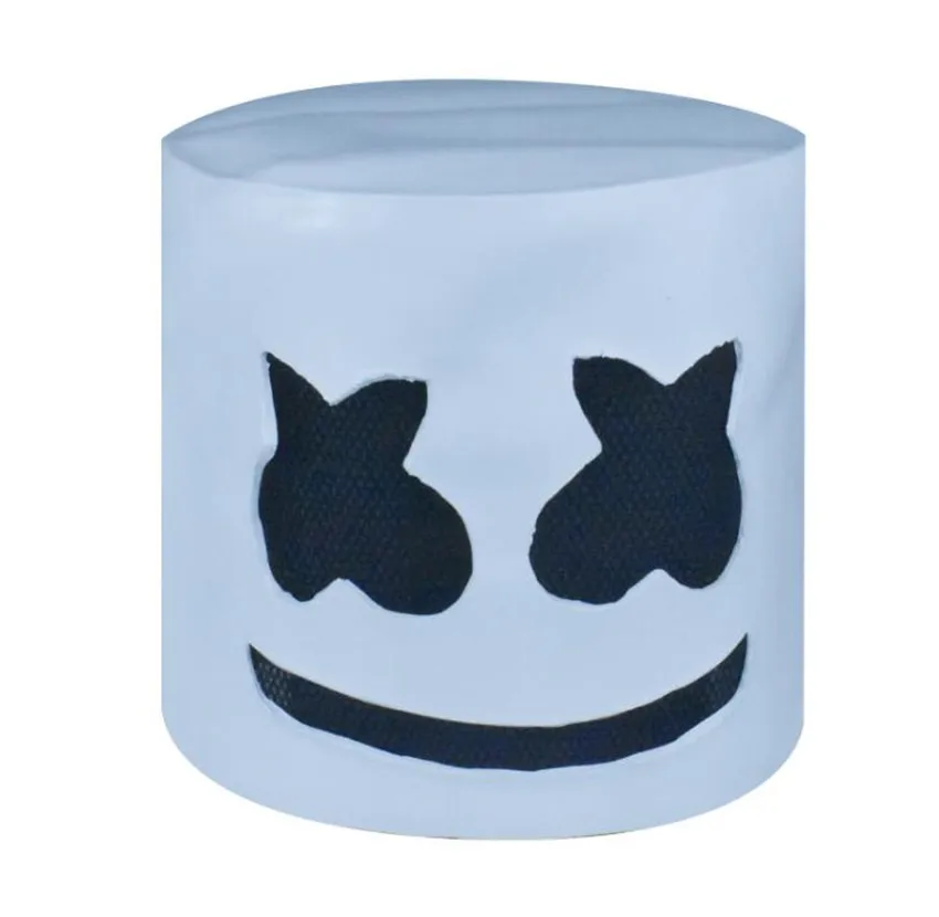 

Marshmallow Cosplay Latex Mask DJ Marshmello Cos Halloween Headgear Adult Cosplay Accessory White Mask with Black Eyes A645