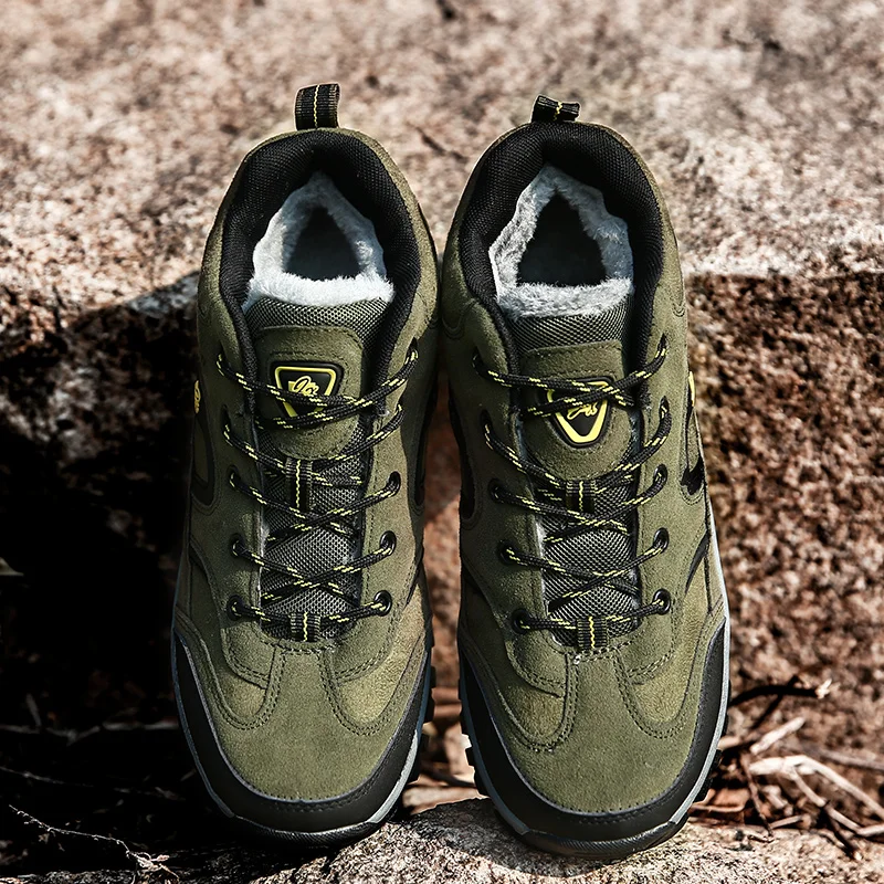 

Unisex Keep Warm Hiking Shoes Women Anti-skid Winter Sport Shoes Men Outdoor Walking Athletic Trainers Green Sneakers Size 36-47