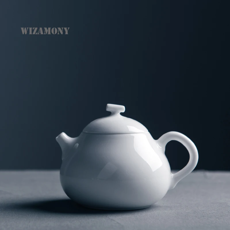 

WIZAMONY Handmade about 170ml Teapot Milky White Cealdon Jingdezhen Teapot Kungfu Kettle Ceramic Chinese Porcelain Tea Set