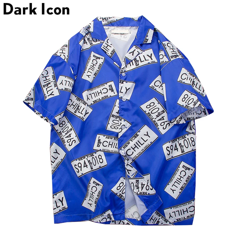 Мужские рубашки в стиле хип-хоп с принтом темных икон, Летние Гавайские пляжные свободные мужские рубашки, мужские уличные рубашки с коротким рукавом