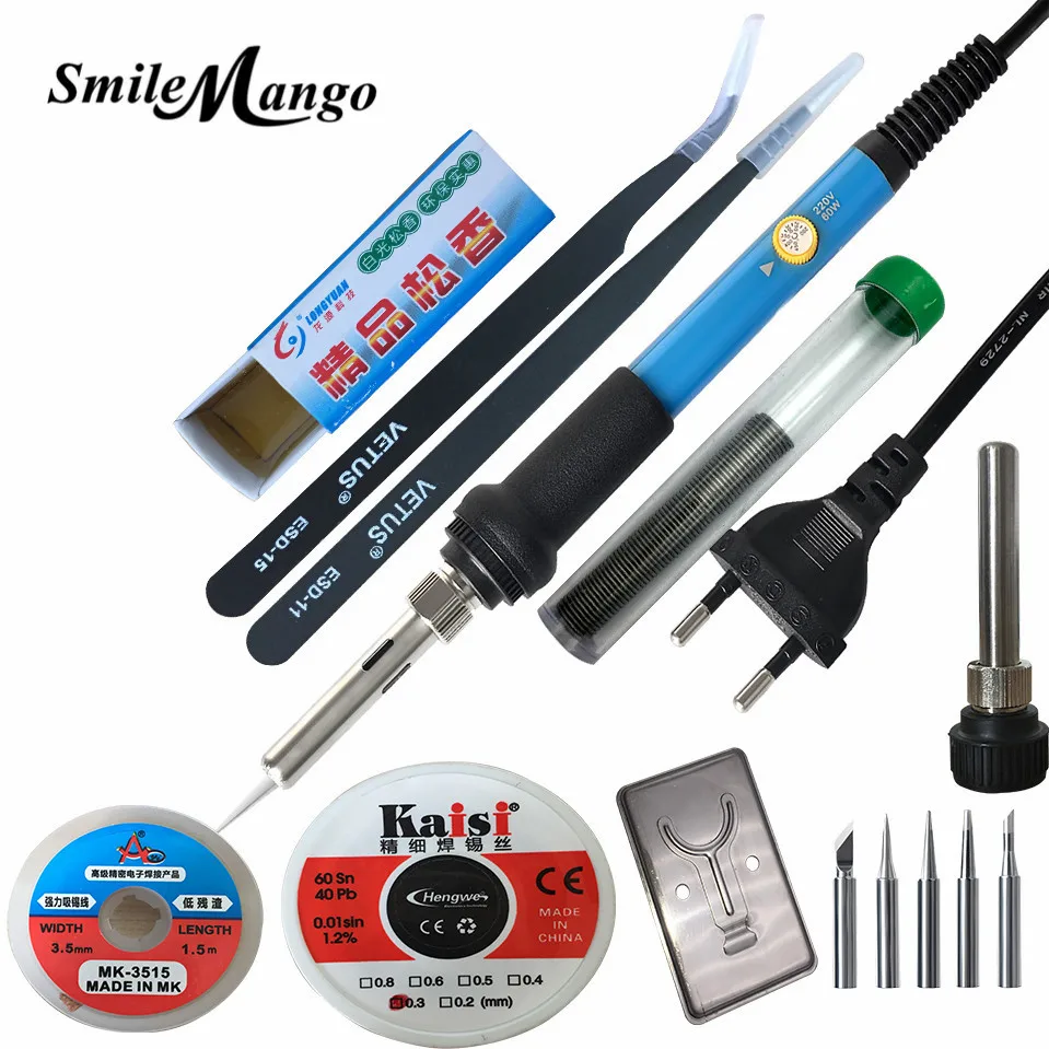 

60W 220V EU Electric Adjustable Temperature Welding Solder Soldering Iron Rework Repair Tool With +Suction line