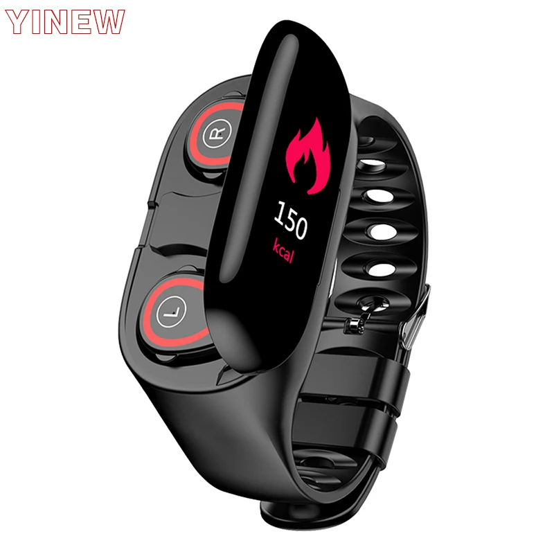 

Wireless Bluetooth Earphone With Heart Rate Monitor Stereo Earbud Headset Long Time Standby Sport Watch Wristband for xiaomi