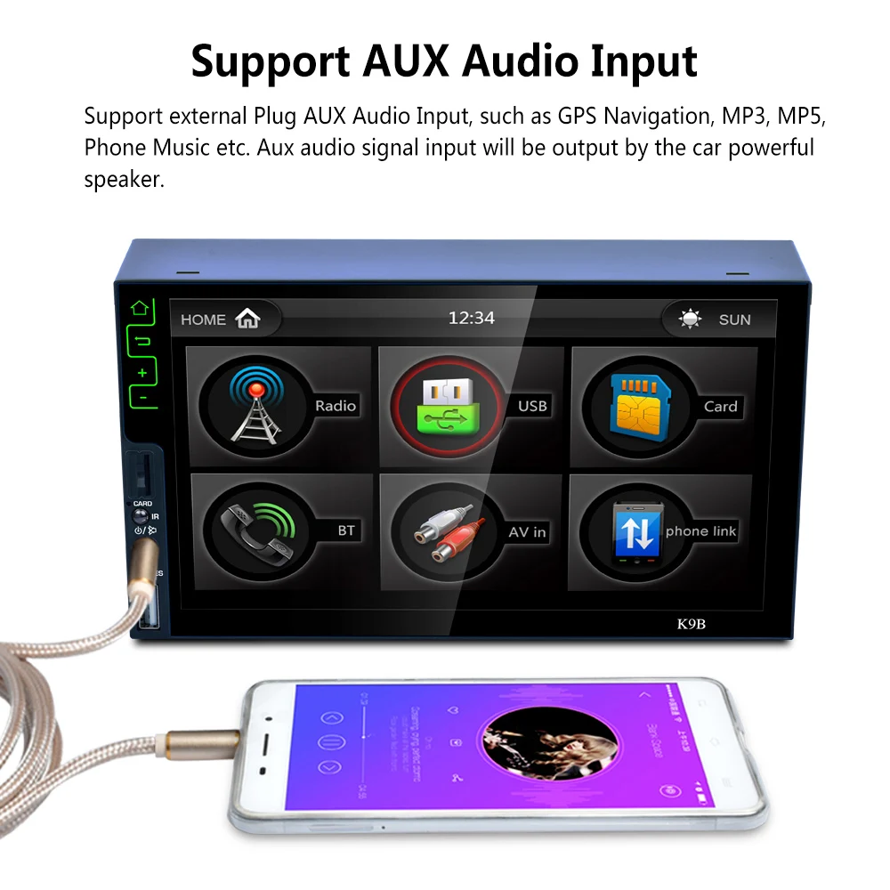 

RDS Radio Mirror Link 7" DC12V Car MP5 Video Player Multimedia Player Bluetooth Capacitive Panel Support Rear View