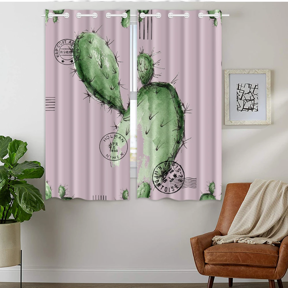 

Blackout Curtains Darkening 2 Panels Grommet Window Curtain for Bedroom Green Cactus Poststempel Pink Background