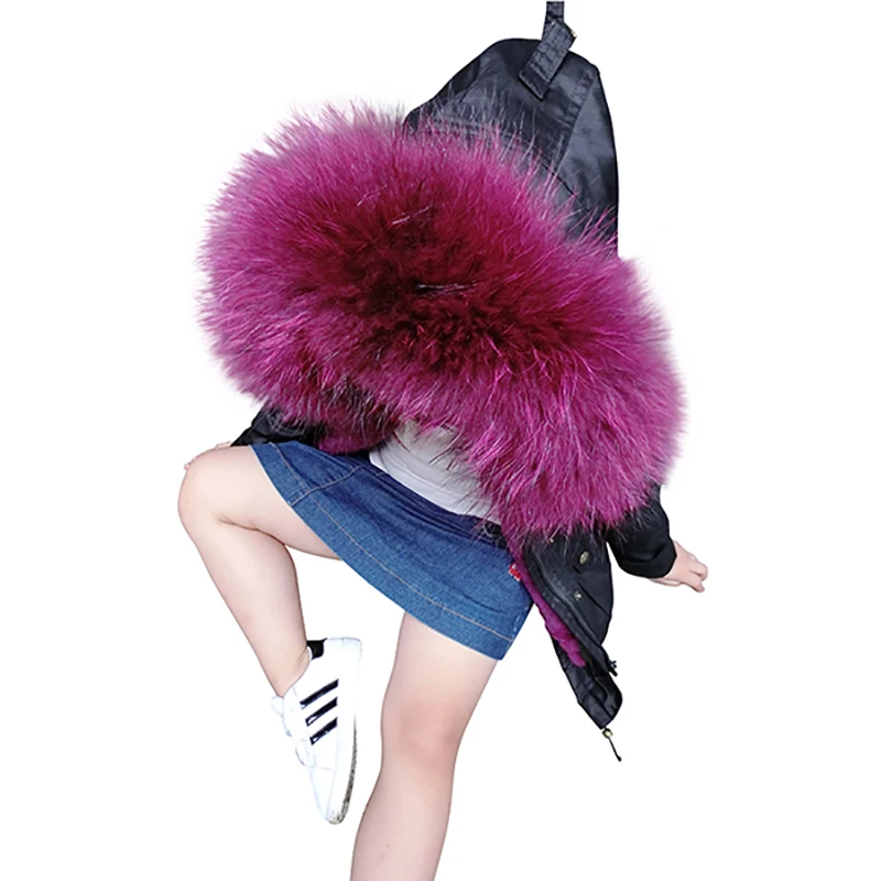 

JKP Autumn and winter new children's fur overcome the coat real rabbit fur liner large raccoon fur collar long children's CT-75