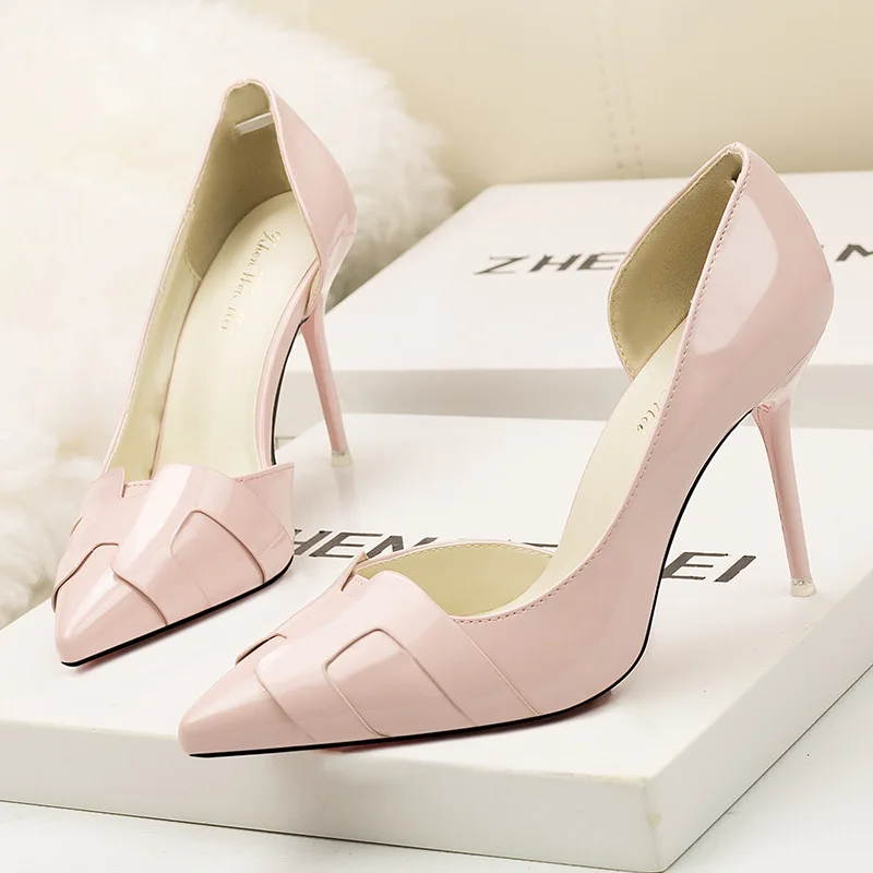 

Patent sandals pointed toes ladies high heels slip-on pumps for women solid stilettos for dinner party zy435