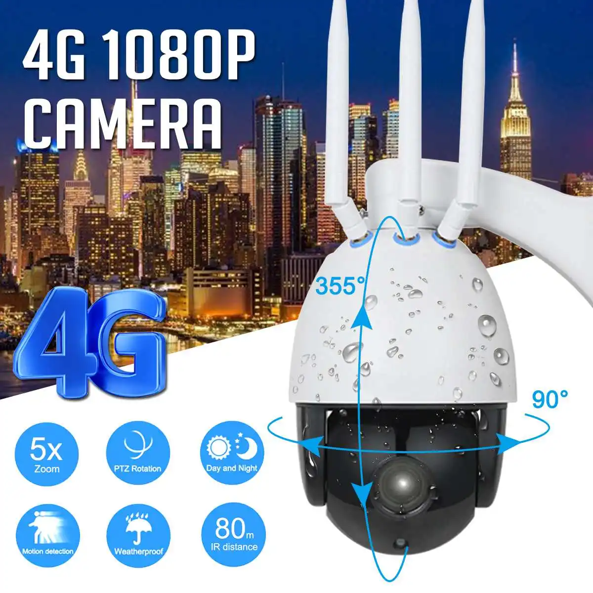 

4G Wireless IP CCTV PTZ GSM Camera Speed 1080P 5X Zoom 80M IR SD Slot Onvif P2P Dome CCTV Monitor Night Vision Wireless Monitor