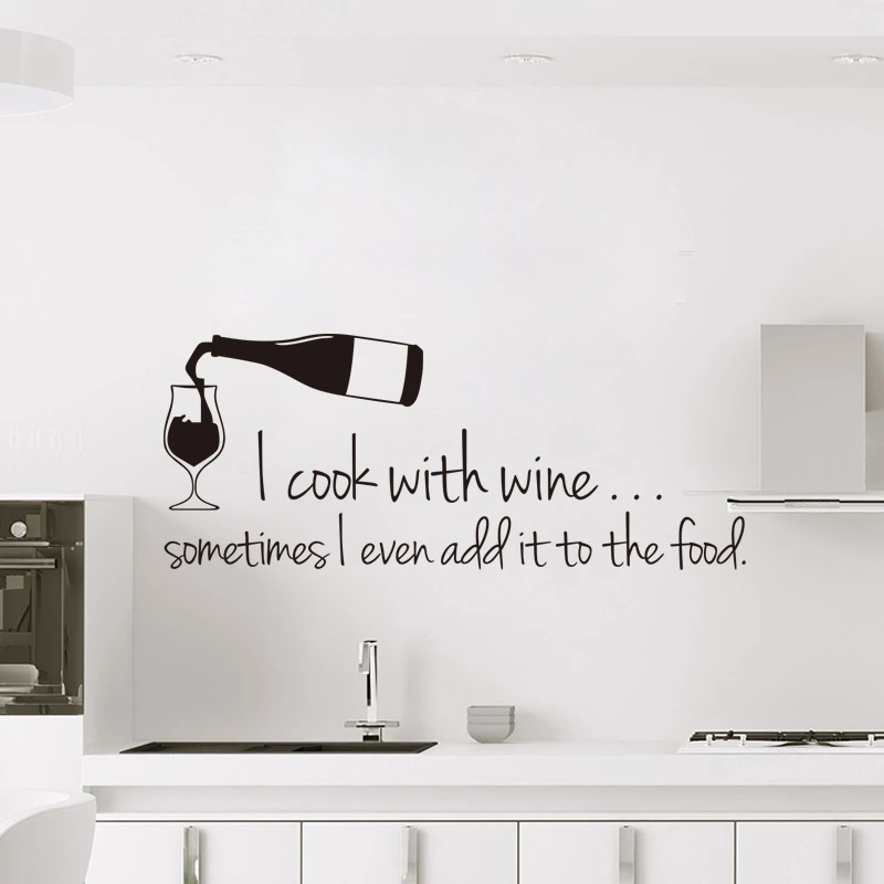 I cook with wine food WALL art sticker design Decor Large quote kitchen