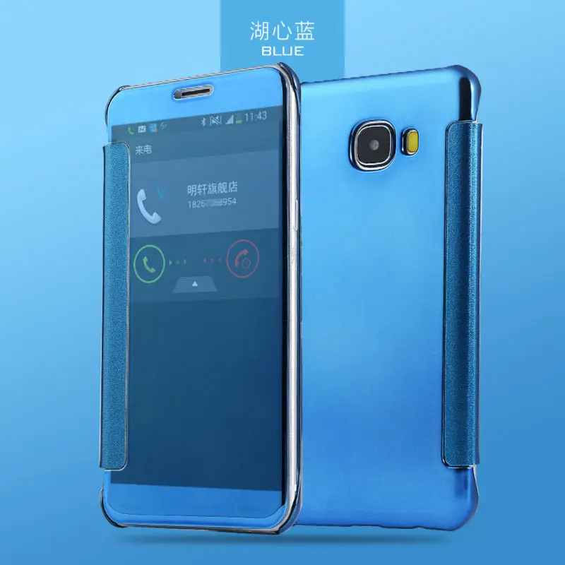 Coque-Galaxy-c5-pro-case-Electroplating-Mirror-Smart-Flip-Slim-View-Hard-Clear-wallet-Case-for