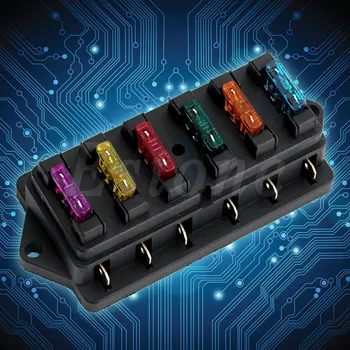 

New 12V/24V Car 6 Way Circuit Standard ATO Blade Fuse Box Block Holder + 6 Fuses New Drop shipping
