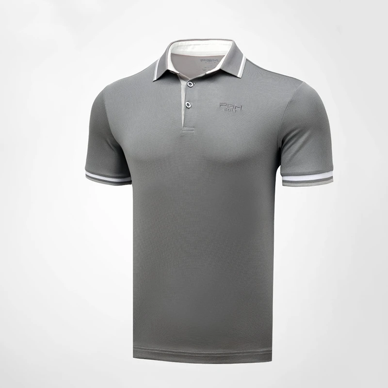 New Man Golf Shirt Quick-drying Men Fitness T-Shirt Outdoor Turn-down Collar Golf Shirts Sports Running T-Shirt - Цвет: Grey