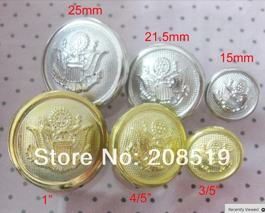 

JB0003 3 Sizes 15mm-21.5mm-25mm Gold and Silver Plated ABS Clothes Buttons shank 50pcs/lot Uniform Button