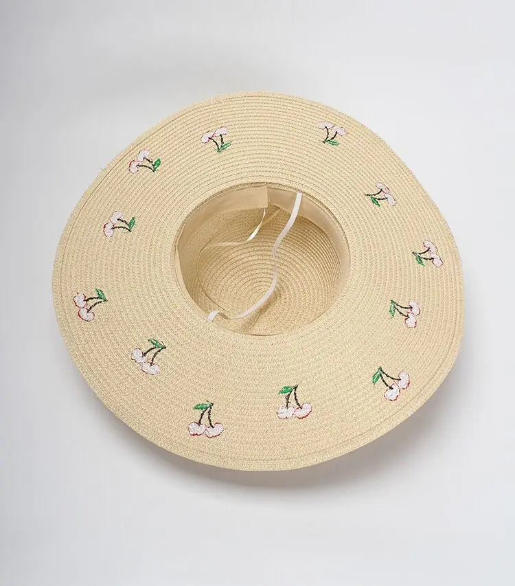 Ymsaid, уличные шляпы с вышивкой вишни и большими полями, соломенные шляпы для женщин, летние Панамы, женские пляжные шляпы