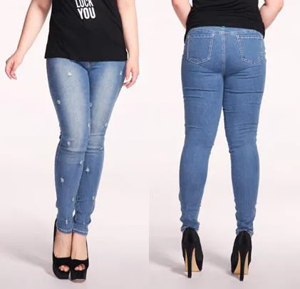 Plus size sexy dei jeans elastici donne formose grande plussize signore 100  kg trendy foro strappato deinm pantaloni della matita delle ghette  pantaloni lunghi|jean harem pants|pants khakijean jacket and jeans -  AliExpress