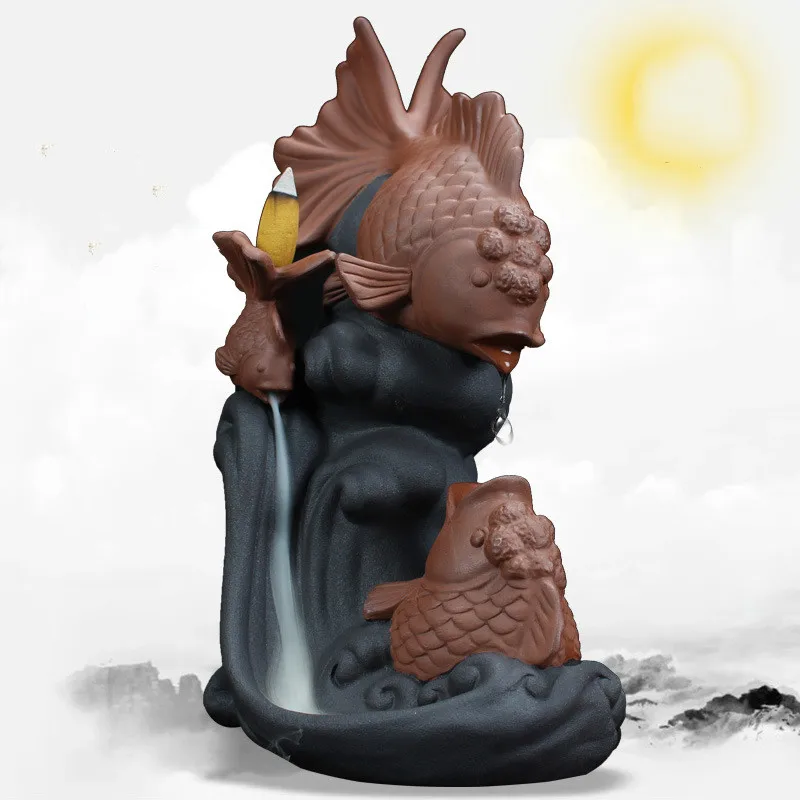 

F Luky Fish Drop Incense Burner Home Decor Dripping Smoking Backflow Cone Censer Holder Ceramic Sandalwood Burner Ornaments Gift
