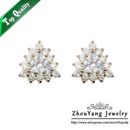 ZHOUYANG Top Quality ZYE294 Triangle Flower Crystal Rose Gold Color Stud Earrings Jewelry Austrian Crystal Wholesale