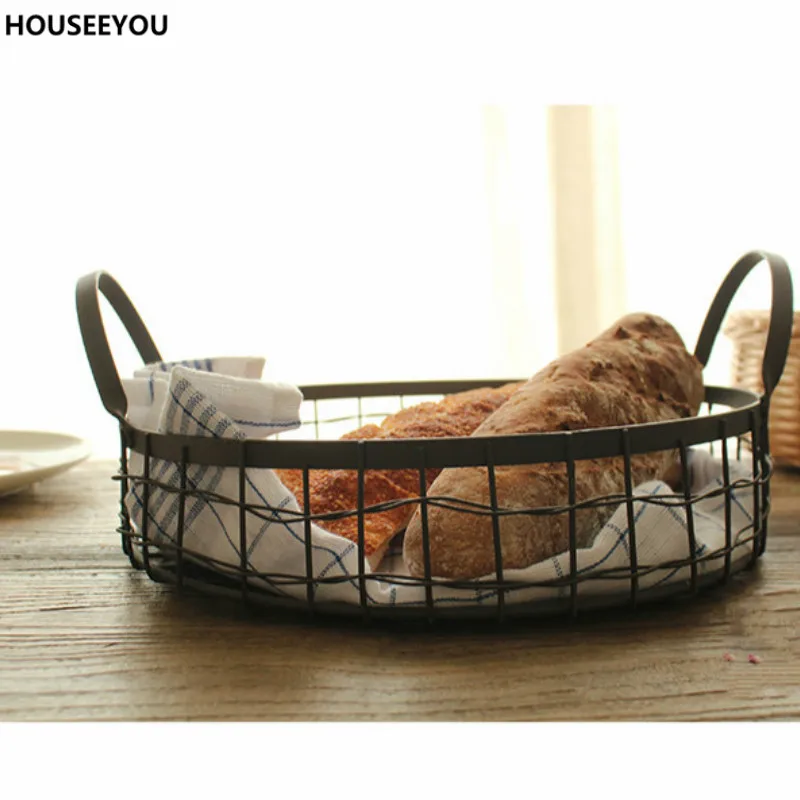 American Style Round Hollow Iron Wire Multifunction Storage Basket
