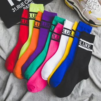 

Fashion Cotton Letters Luck Socks For Women Solid Color High Socks Girls Skateboard Long Socks Funny Socks School Streetwear