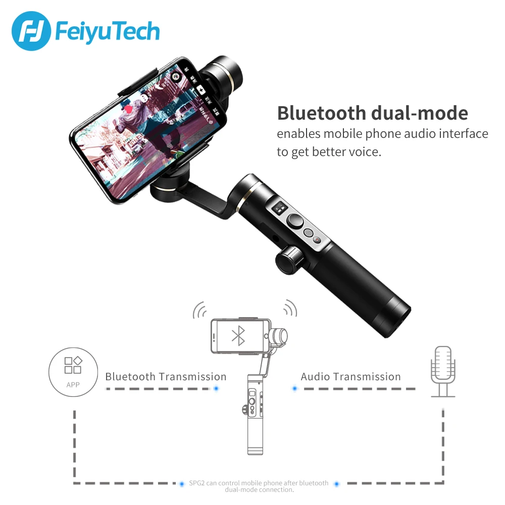 Feiyu SPG2 3-Axis Handheld Gimbal Stabilizer Splash-proof Follow Focus for iPhone XS X 7 Gopro 7 6