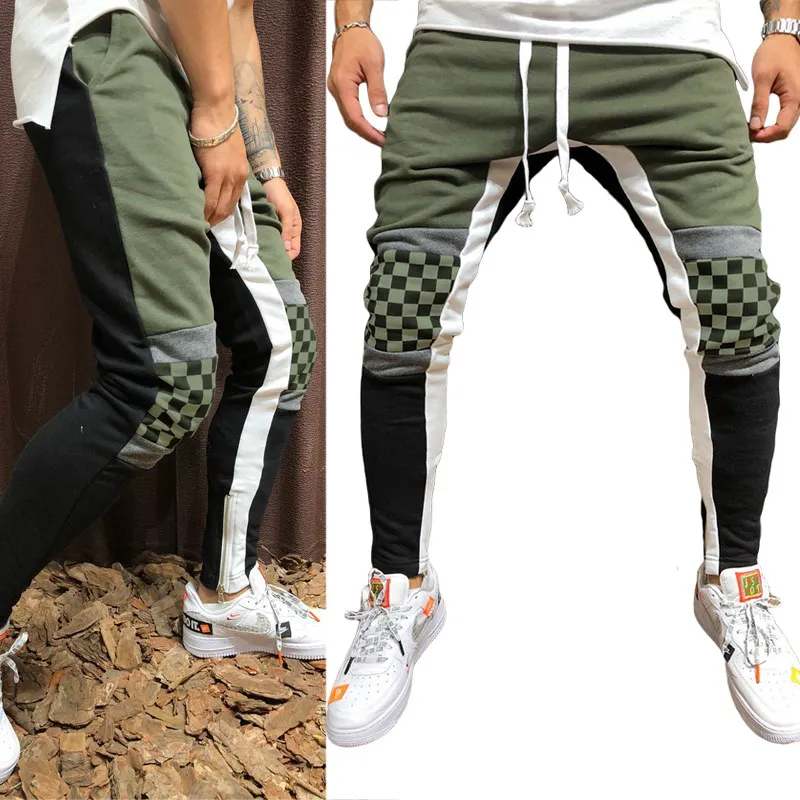 Модные узкие спортивные штаны мужские демисезонный плед облегающий карандаш брюки для девочек цвет блока лоскутное уличная трек