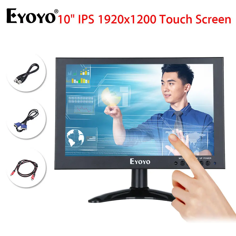 

Eyoyo 10inch Full HD 1920x1200 IPS Touch Screen LED Monitor 178degree Black With VGA AV Video Input For PC Laptop DVR DVD Camera