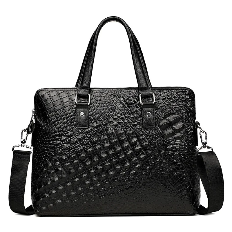 Повседневная сумка-мессенджер, мужская кожаная сумка для ноутбука, 14 дюймов, крокодиловый узор, настоящая коровья, натуральная кожа, мужская сумка на плечо