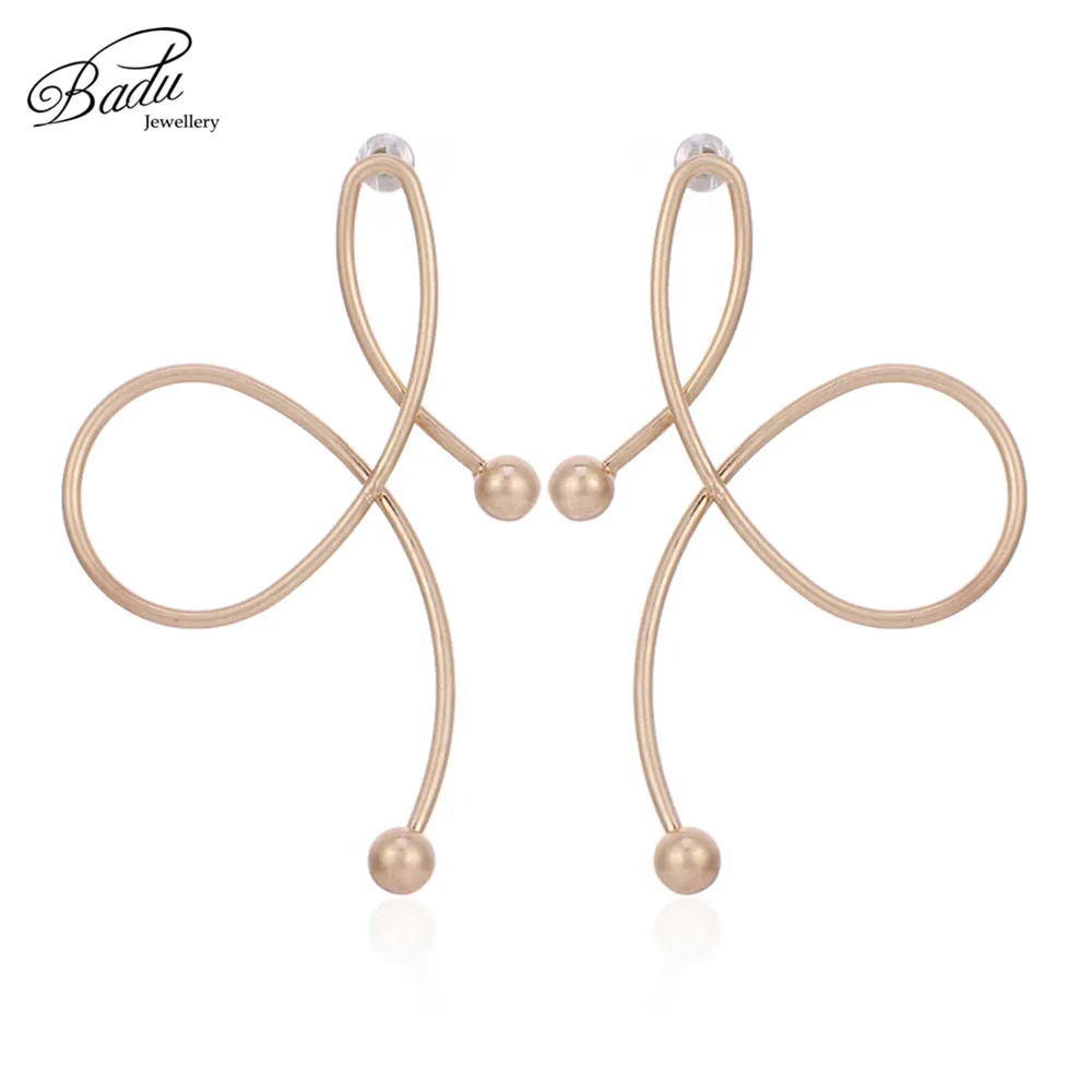 

Badu Irregular Twisted Metal Stud Earrings for Women Exaggerated Gold Silver Rhinestone Stud Earring Fashion Jewelry Wholesale