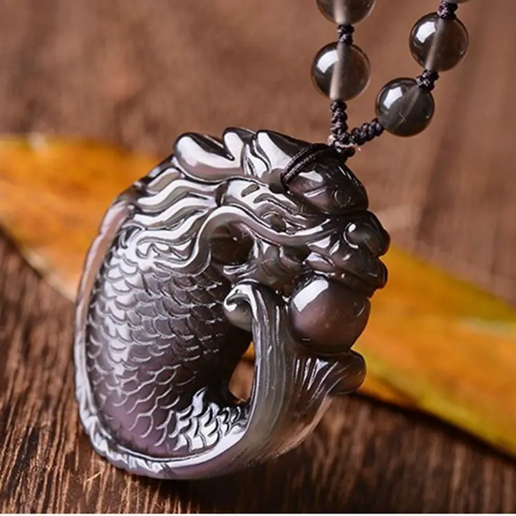 Ice color stone Dragon fish Pendant carp jump Gantry Men