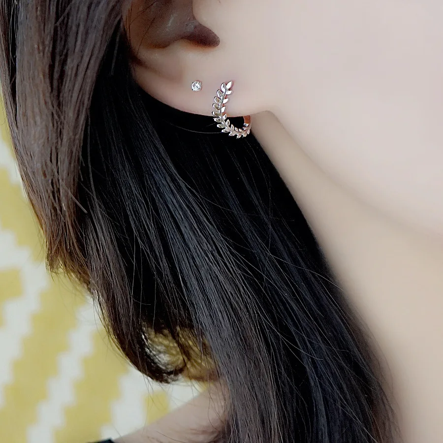 Wheat spike earrings leaf hoop earring 100% 925 Sterling silver Jewelry fashion Hypoallergenic hoop earrings for women gift