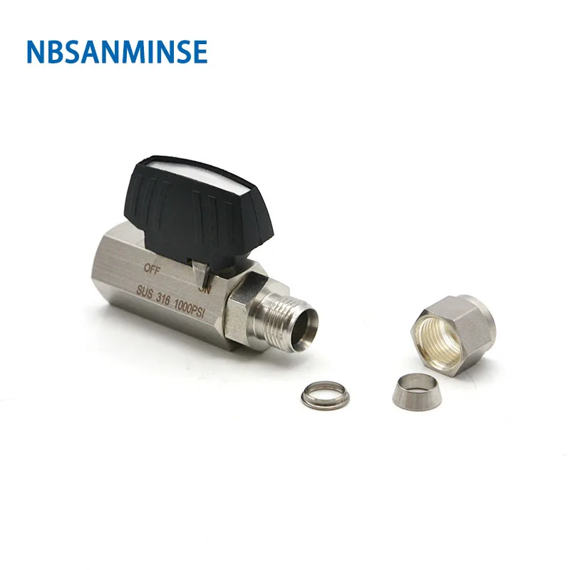 NBSANMINSE BVJ-OD/F шаровой клапан из нержавеющей стали 1/4 3/8 1/2 Дроссельный клапан 3000 Psi SS316L для лабораторного масла воздуха воды