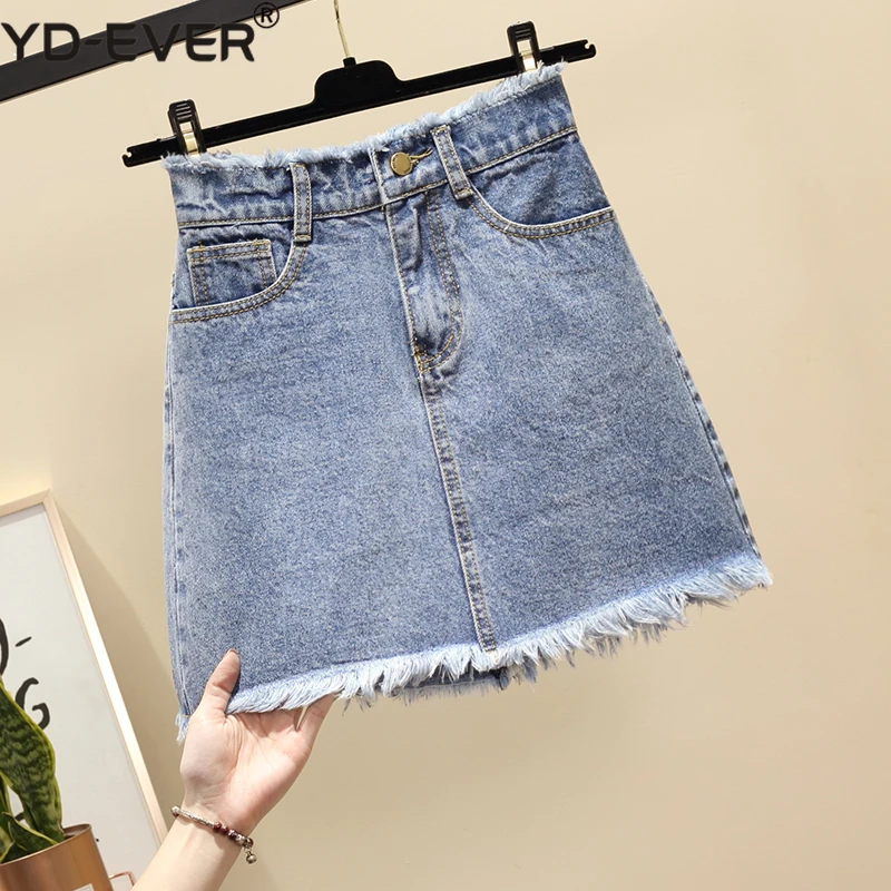 

High-waist Denim Skirt Black Ripped Jeans Skirts Women Spring Summer 2019 New Large Size Pack Hip A-line Short Students Skirts
