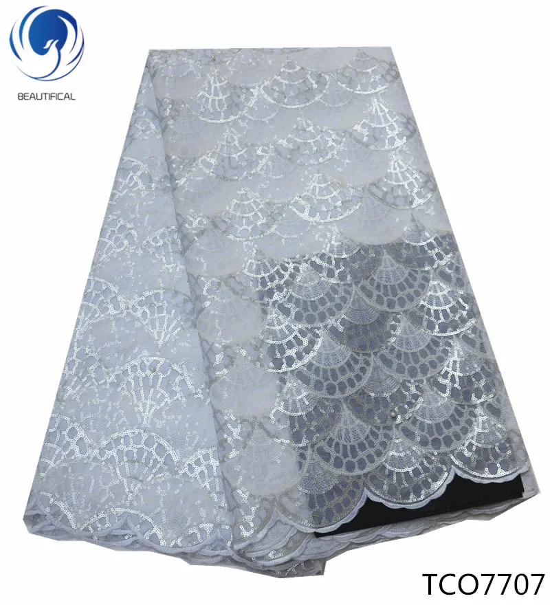 

BEAUTIFICAL white organza fabric african lace fabric organza lace in switzerland with sequins organza wedding high quality TCO77