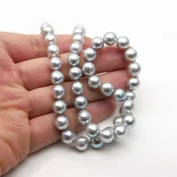 

Free Shipping Luminous 7.5-8mm Akoya Cultured Silver Pearl Necklace 925 Sterling Silver 17.5"