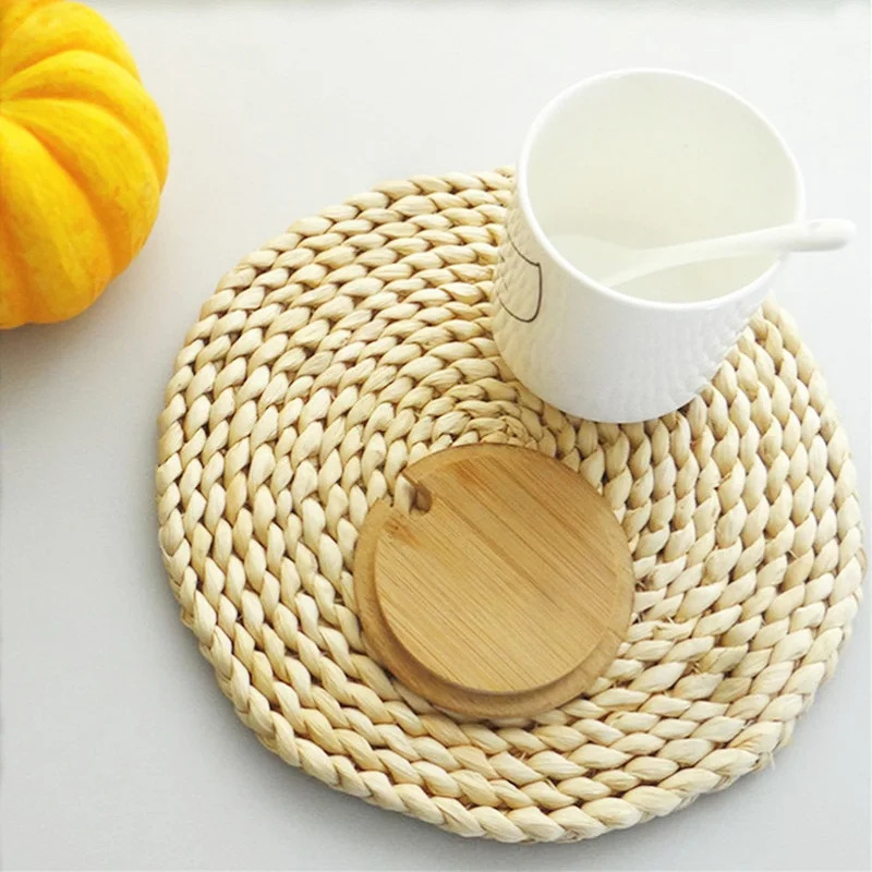WCIC Natual Straw Water Hyacinth Weave Placemat Kids For Dining Table Round Oval Woven Tablemat Kitchen Dinner Handmade Mat WCIC Natual Straw Water Hyacinth Weave Placemat Kids For Dining Table Round Oval Woven Tablemat Kitchen Dinner Handmade Mat