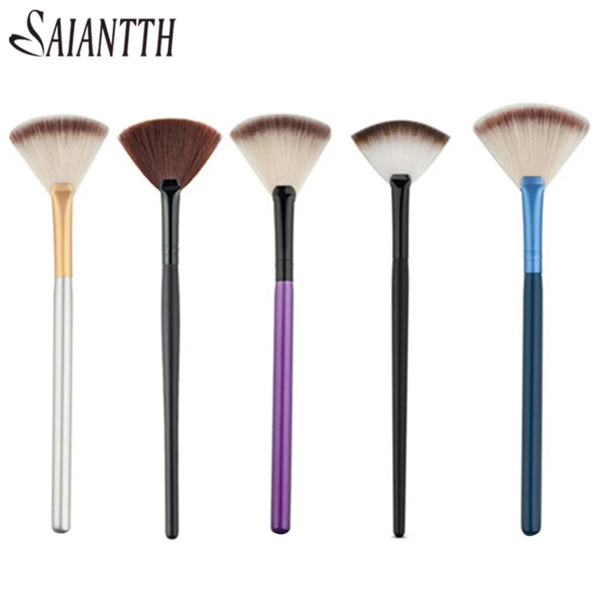 

SAIANTTH New 1PCS Small area Fan Shape foundation makeup Brushes Skin Care Facial Tool Concealer Brush Beauty 6 colors wood hand