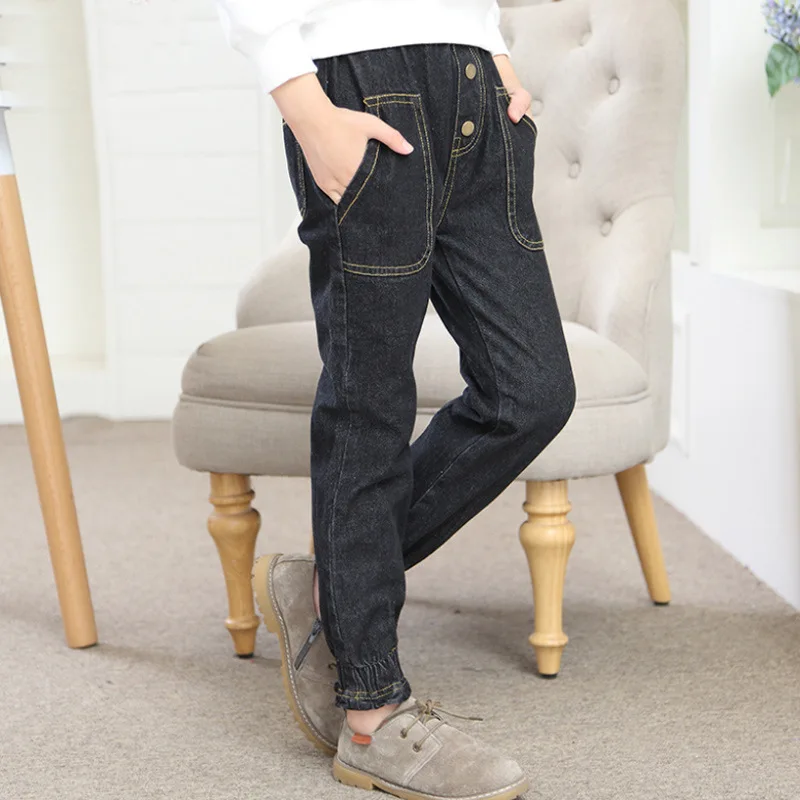 

Spring Autumn Children's Jeans Pants 2018 Solid Dark Blue Teenage Kids Jeans Teens Denim Trousers 6 8 10 11 12 13 14 15 Years