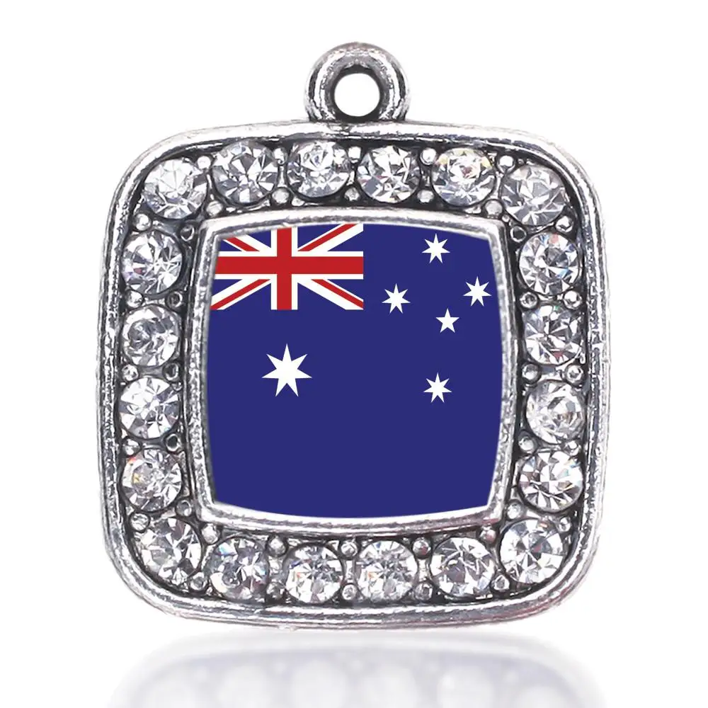 

AUSTRALIAN FLAG SQUARE CHARM ANTIQUE SILVER PLATED JEWELRY