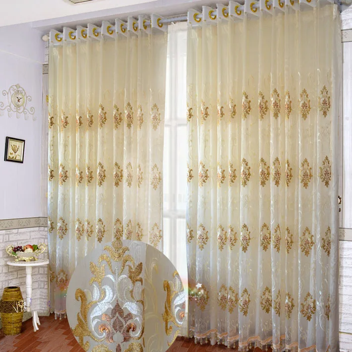 

european style custom made damask design brown beige window screening drape hook rod style tulle sheer curtain