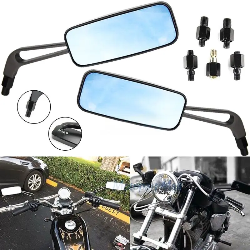 Черные мотоциклетные прямоугольные зеркала заднего вида для Honda Suzuki Kawasaki 10 мм US| |
