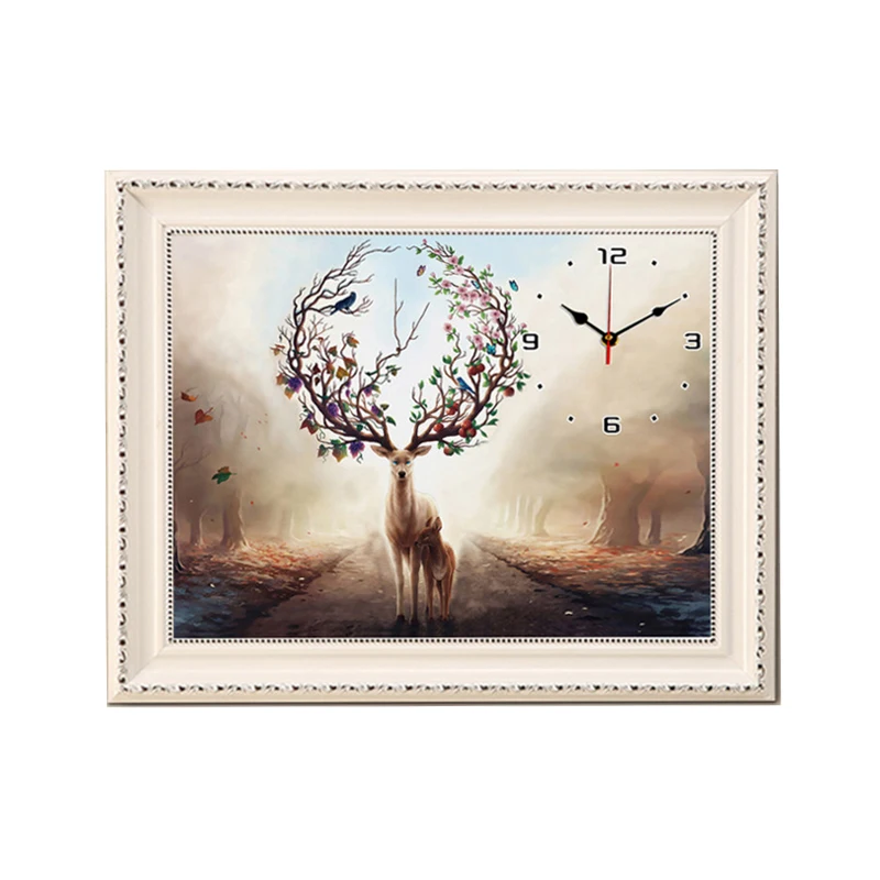 

50*40cm Needlework Cross Stitch,sets For Embroidery Kits Elk Clock Home Decro Counted Cross-stitching