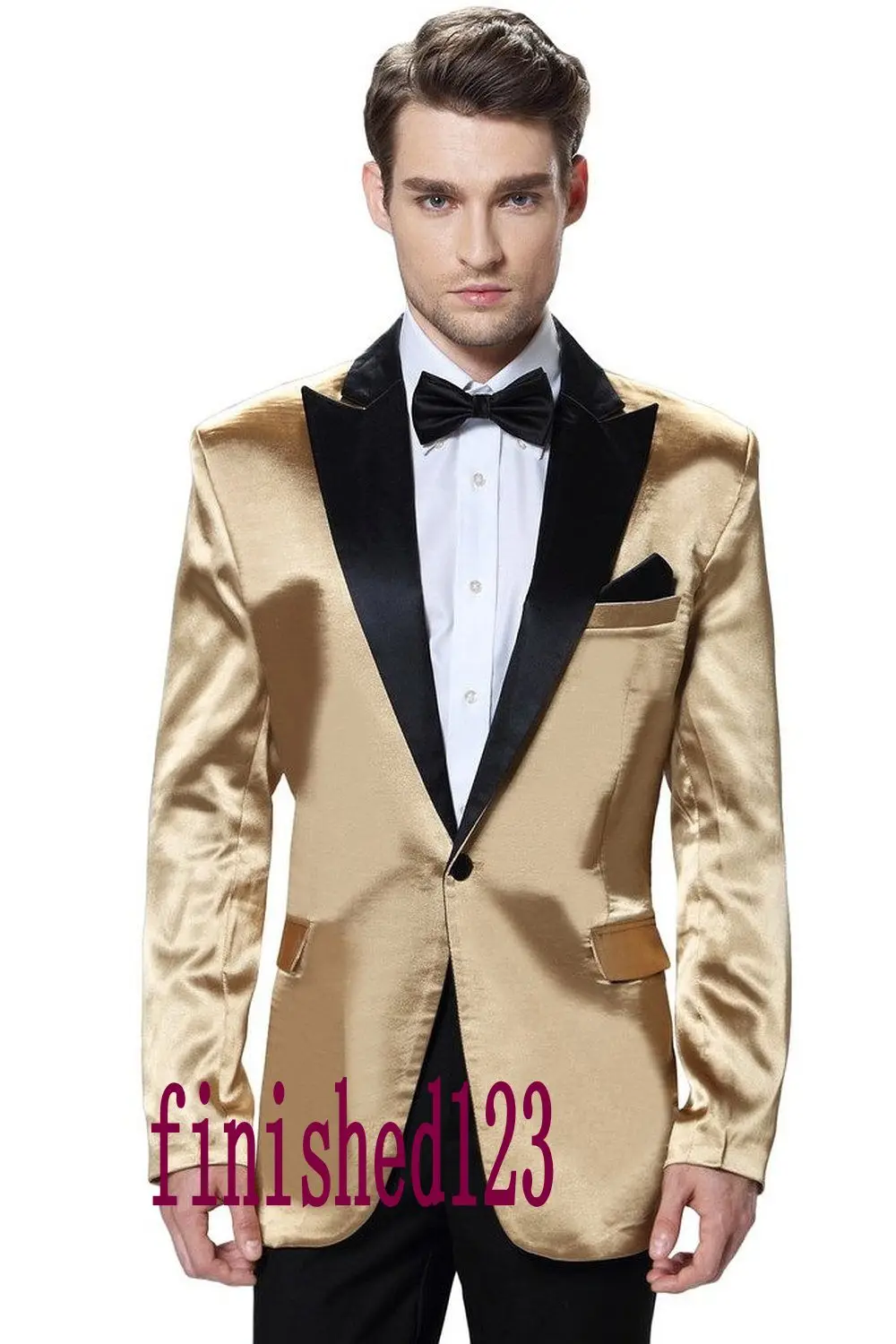 Buy High Quality One Button Gold Jacket Groom Tuxedos