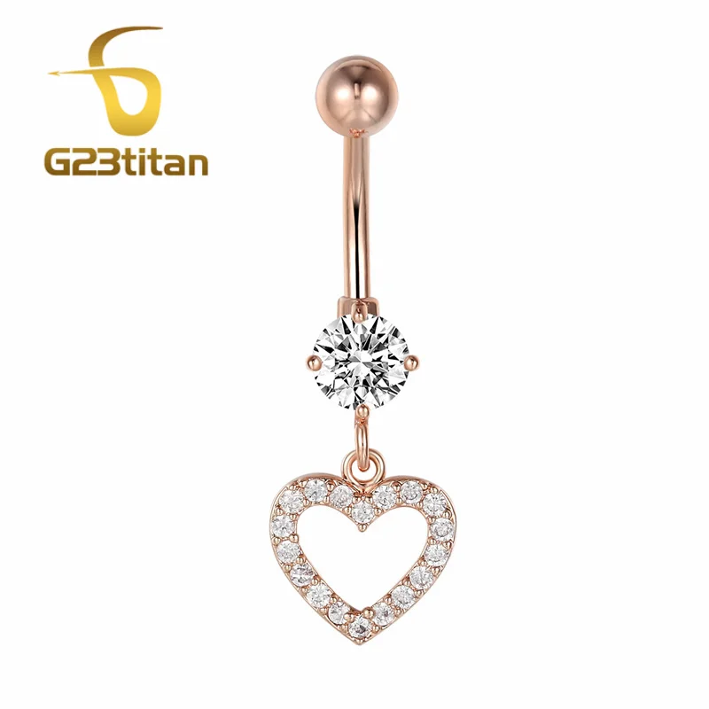 G23titan Rose Gold Barva Srdce Piercing Prsteny Ženy 14G chirurgická ocel Barbell Vakuové Navel Piercing šperky