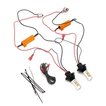

1pair BAU15S 42-LED 2835 SMD 50W Dual-Color Switchback DRL Turn Signal Light Kit